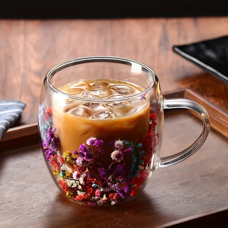 Dried Flower Glass Coffee Cup Double Walled Espresso 250ml350ml