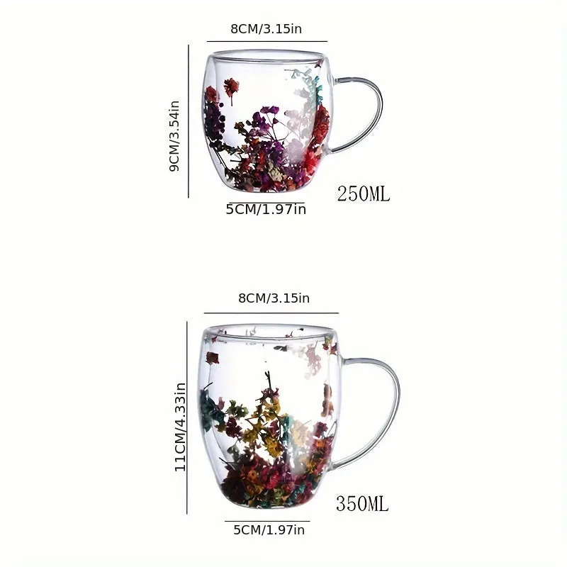 Dried Flower Glass Coffee Cup Double Walled Espresso 250ml350ml