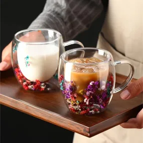 Dried Flower Glass Coffee Cup Double Walled Espresso 250ml350ml