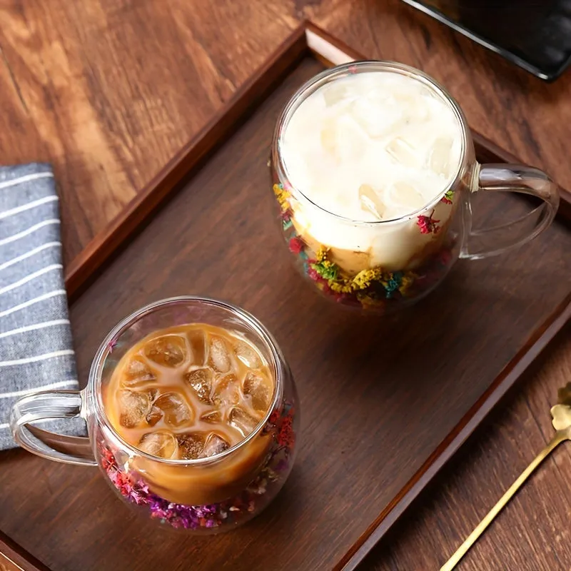 Dried Flower Glass Coffee Cup Double Walled Espresso 250ml350ml