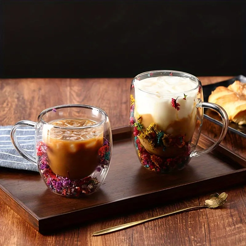 Dried Flower Glass Coffee Cup Double Walled Espresso 250ml350ml