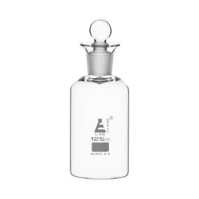 Eisco Labs 125ml B.O.D. borosilicate glass bottle with stopper