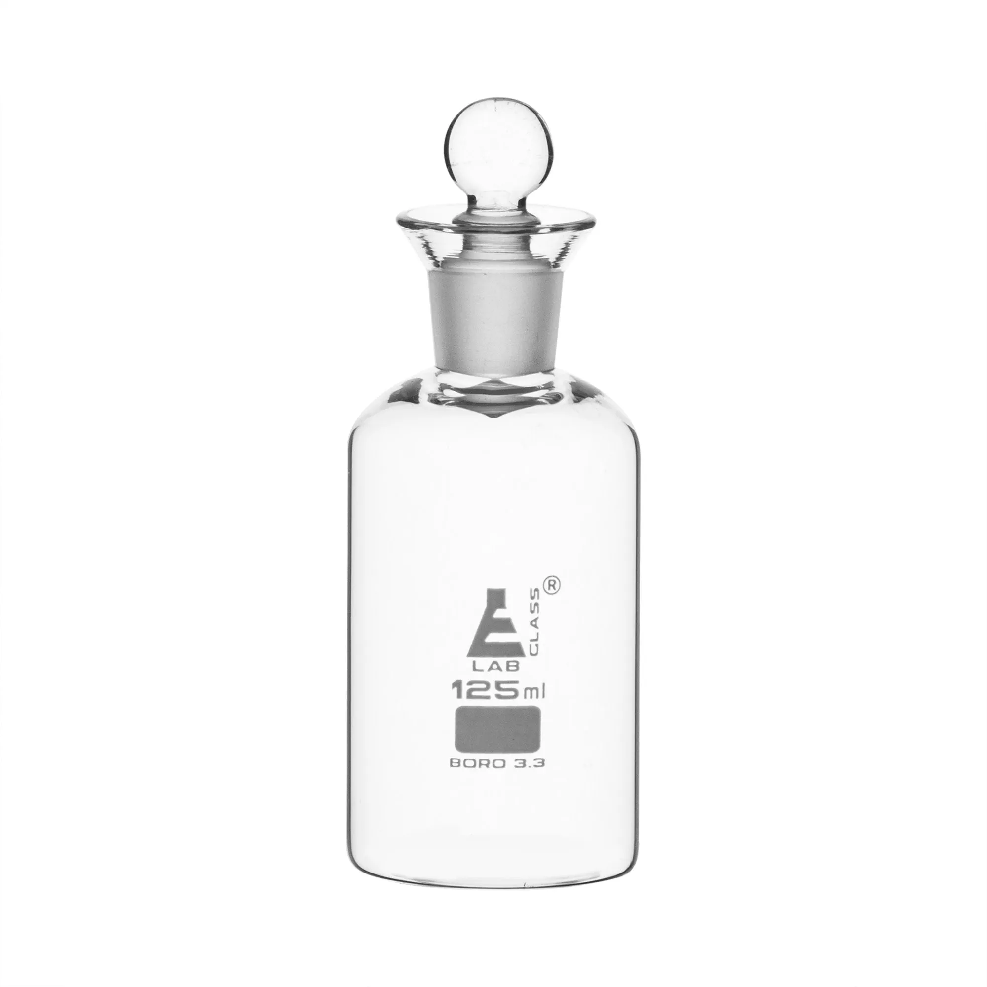 Eisco Labs 125ml B.O.D. borosilicate glass bottle with stopper