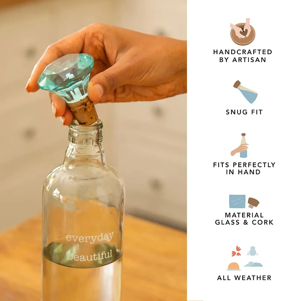 Ellementry Everyday Glass Bottle With Blue Glass Stopper | 750 ml | Clear | Water Bottle | Milk Bottle | Juice Bottle | Cocktail Bottle | Handcrafted | Sustainable | Food Safe | Fusion | Set of 3