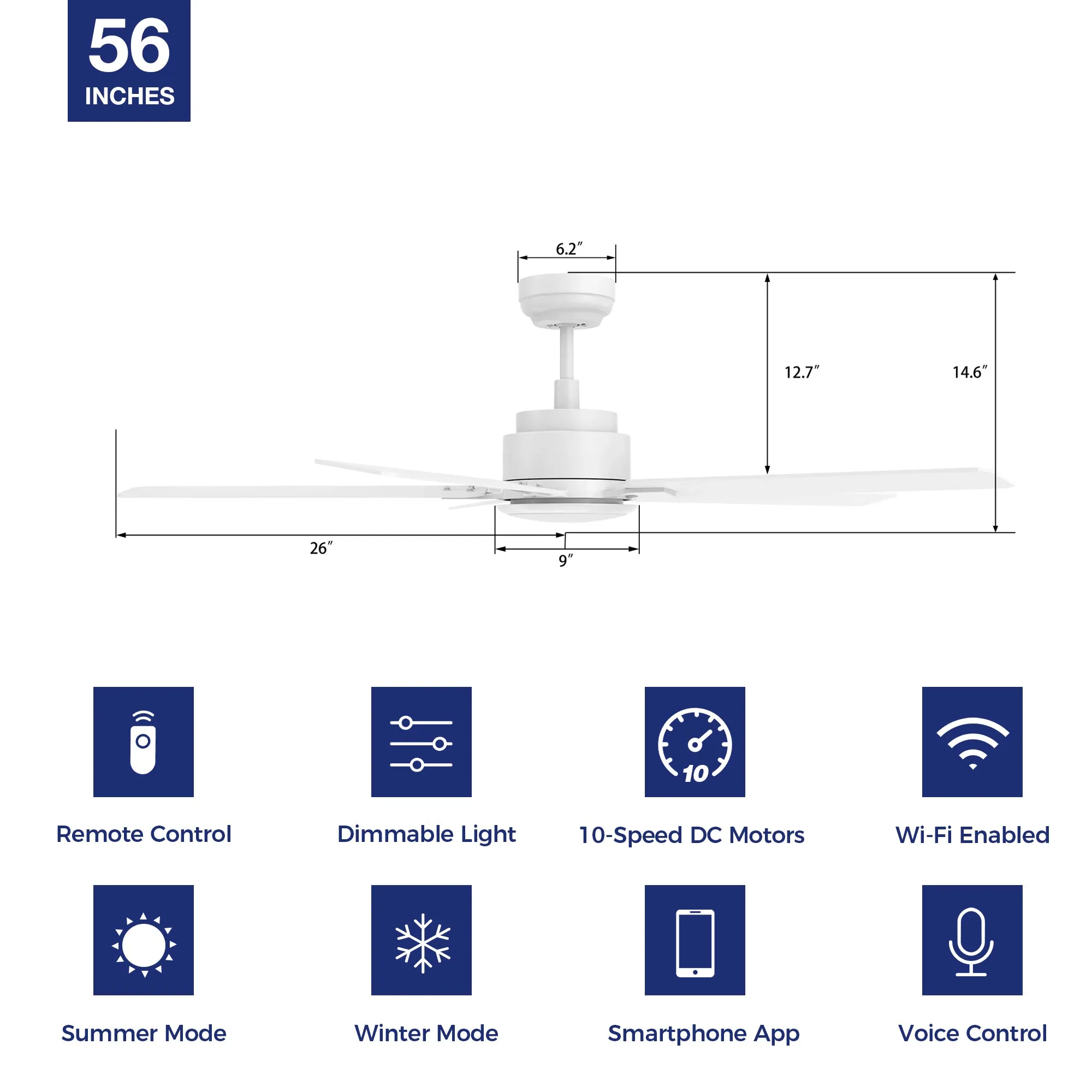 Essex Smart Ceiling Fan with LED Light and Remote Outdoor/Indoor 56"