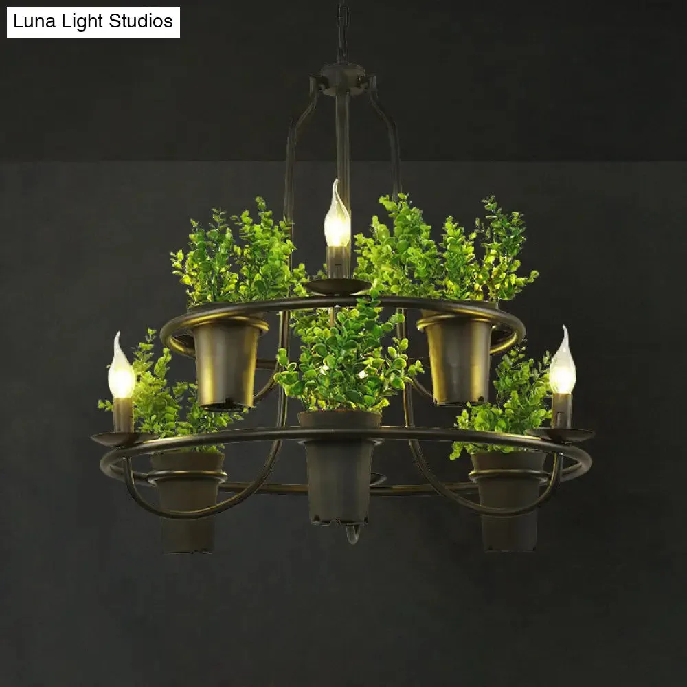 Farmhouse Style Pendant Chandelier - Rustic Metal Plant Design for Restaurant Decor