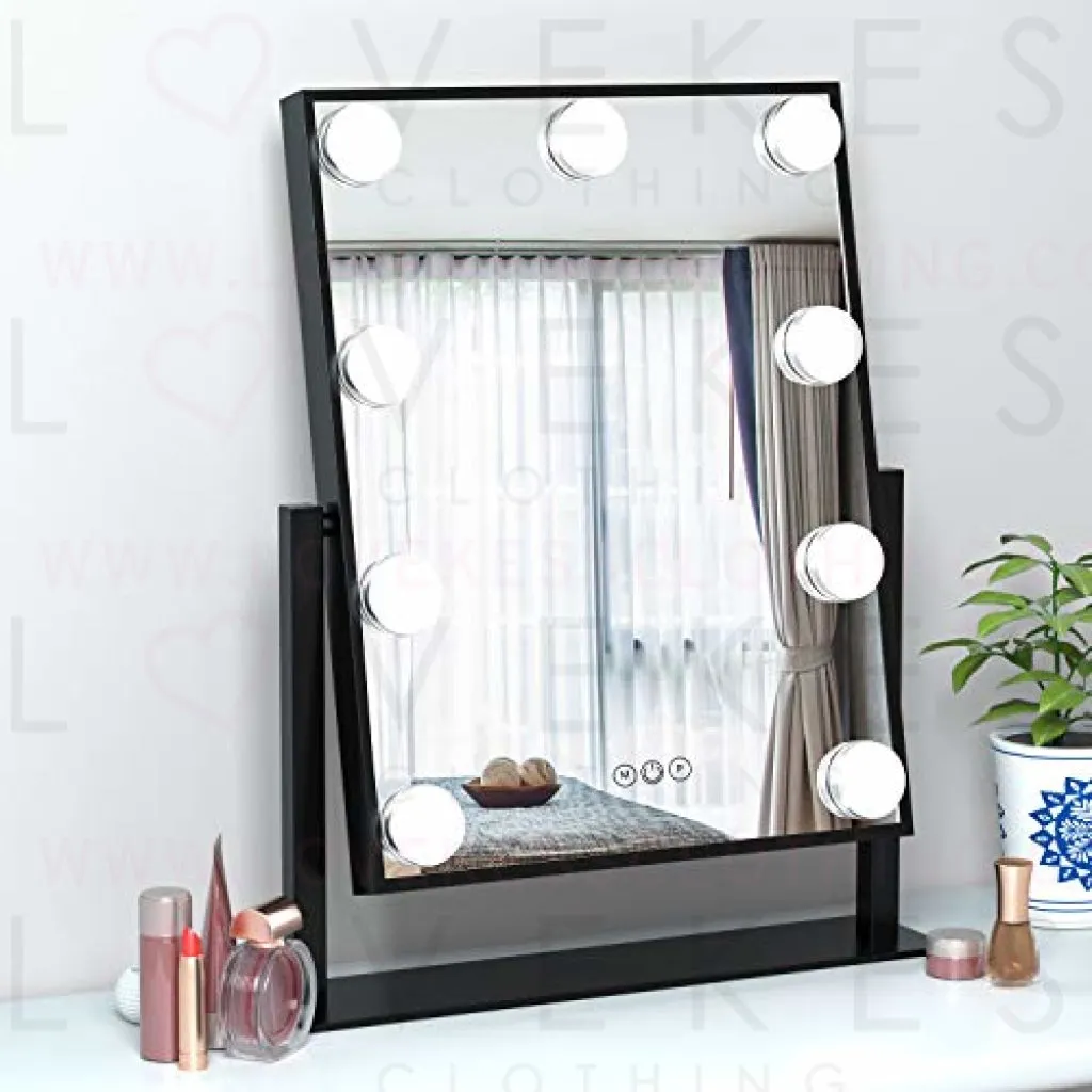 FENCHILIN Hollywood Mirror with Light Large Lighted Makeup Mirror Vanity Makeup Mirror Smart Touch Control 3Colors Dimable Light Detachable 10X Magnification 360°Rotation(Black)