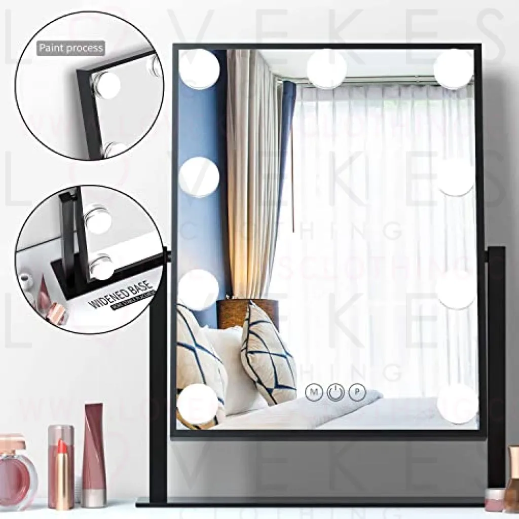 FENCHILIN Hollywood Mirror with Light Large Lighted Makeup Mirror Vanity Makeup Mirror Smart Touch Control 3Colors Dimable Light Detachable 10X Magnification 360°Rotation(Black)