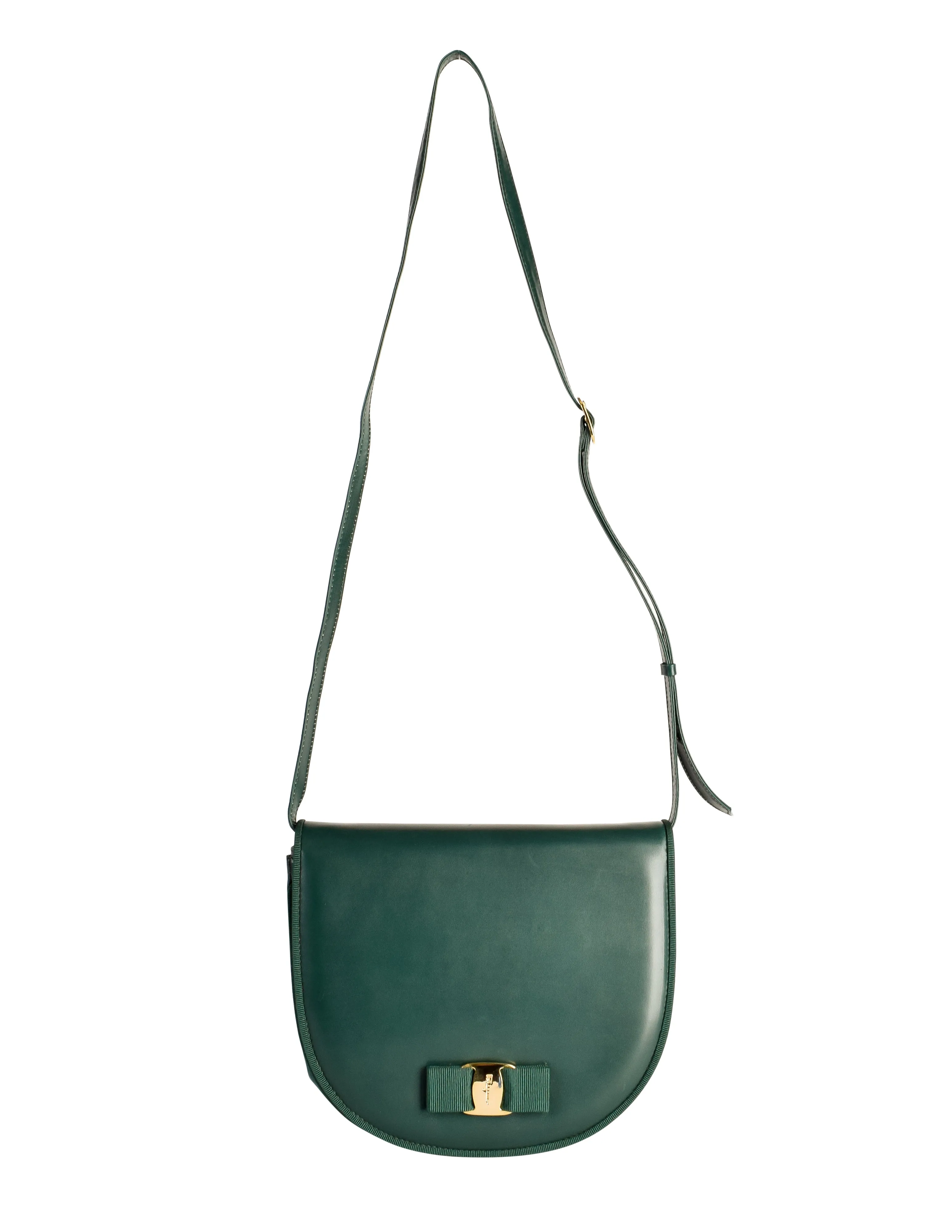 Ferragamo Vintage Vara Bow Logo Forest Green Leather Crossbody Bag