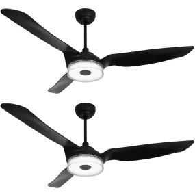 FLETCHER 60 inch 3-Blade Smart Ceiling Fan with LED Light Kit & Remote - Black/Black (Set of 2)