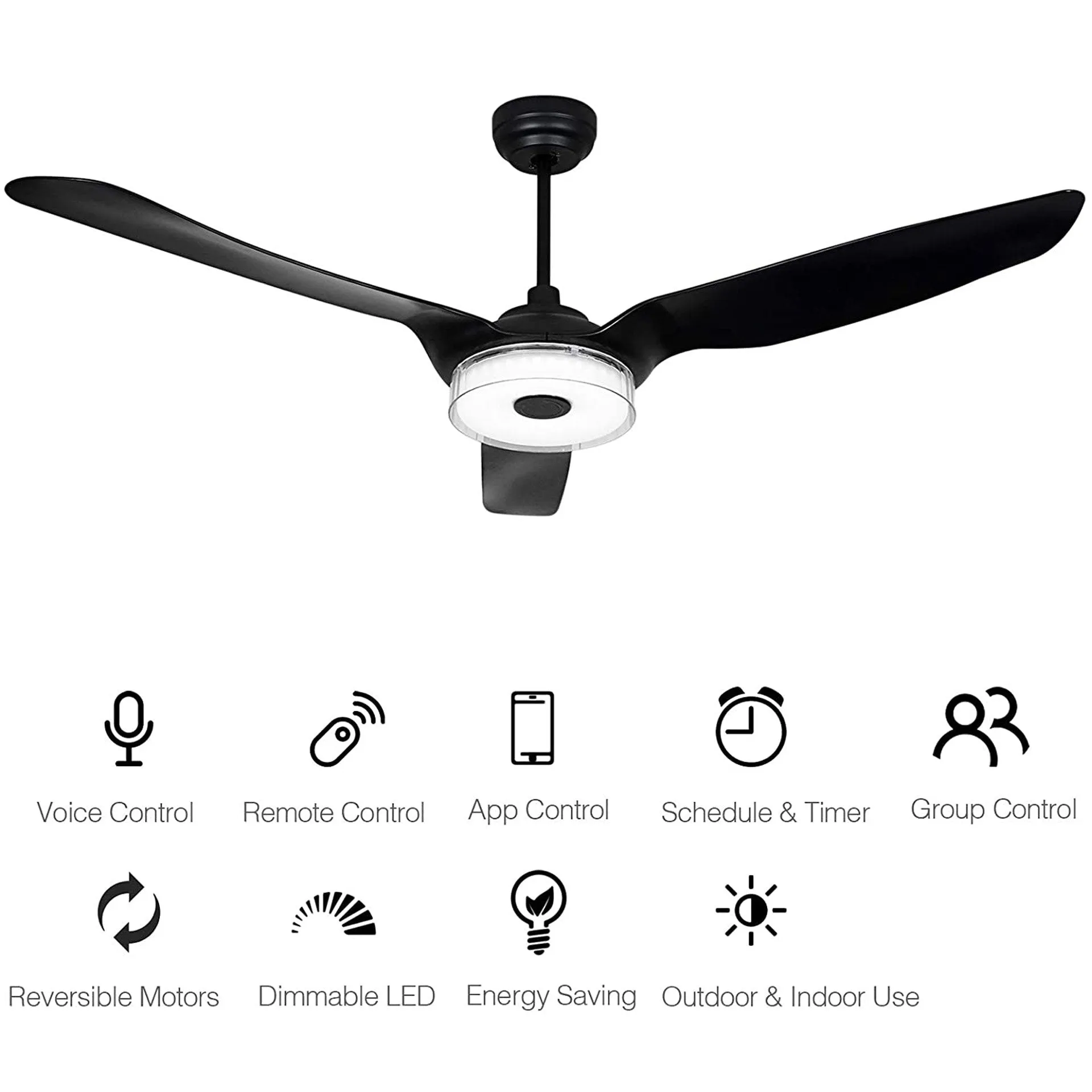 FLETCHER 60 inch 3-Blade Smart Ceiling Fan with LED Light Kit & Remote - Black/Black (Set of 2)