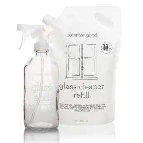 Glass Cleaner Refill Pouch and Glass Bottle Set by Common Good