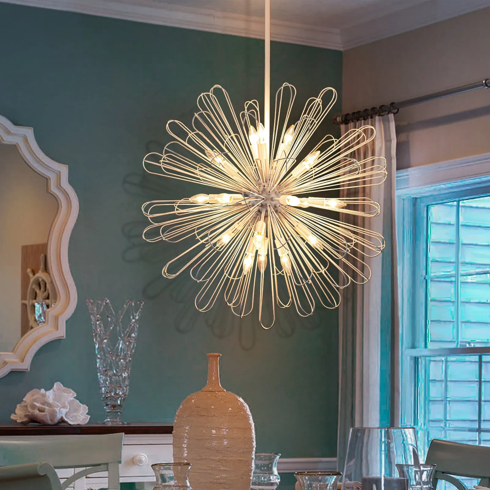 Glowlings 18-Light 34''Wide Dimmable Globe Dandelion Shape Sputnik Sphere Chandelier