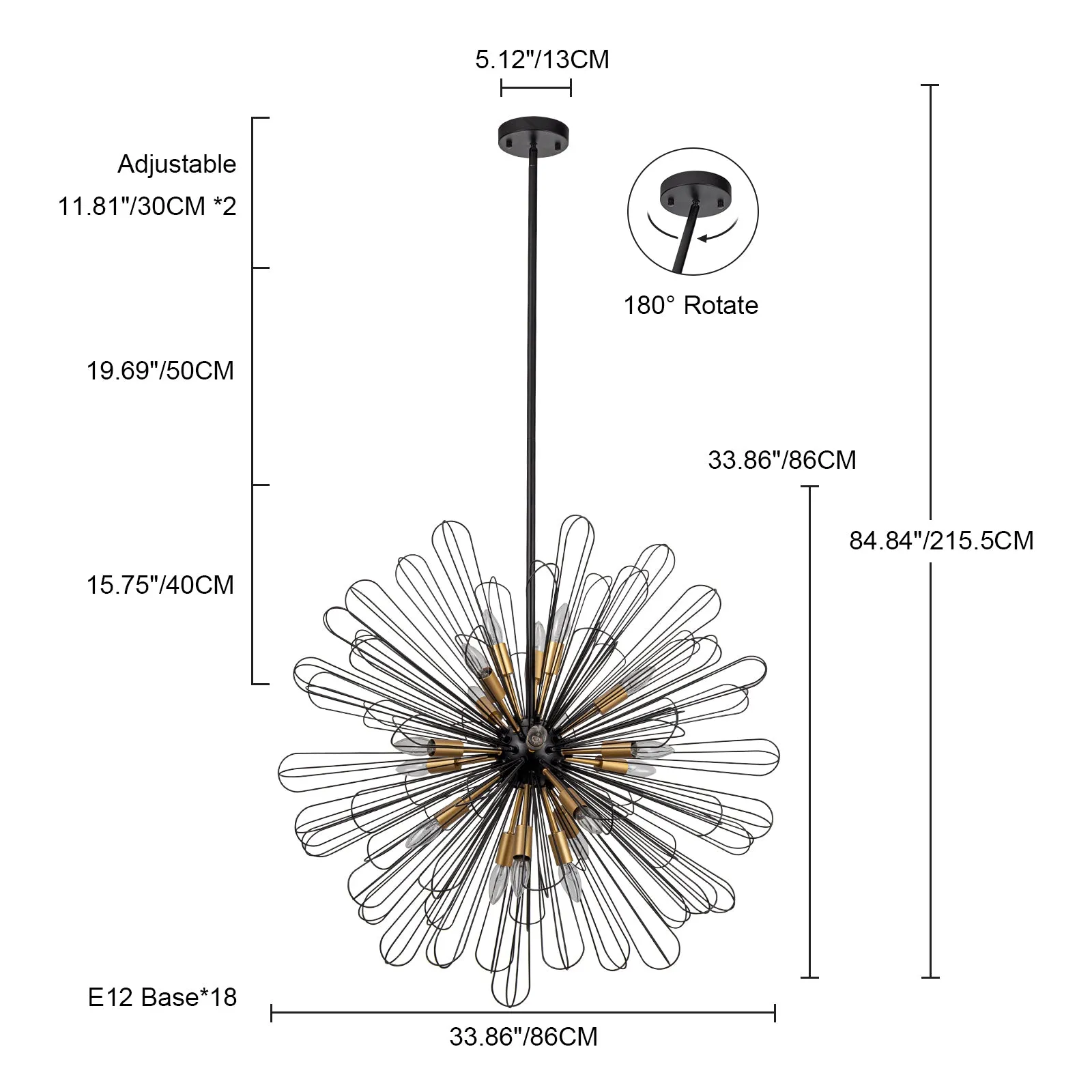 Glowlings 18-Light 34''Wide Dimmable Globe Dandelion Shape Sputnik Sphere Chandelier