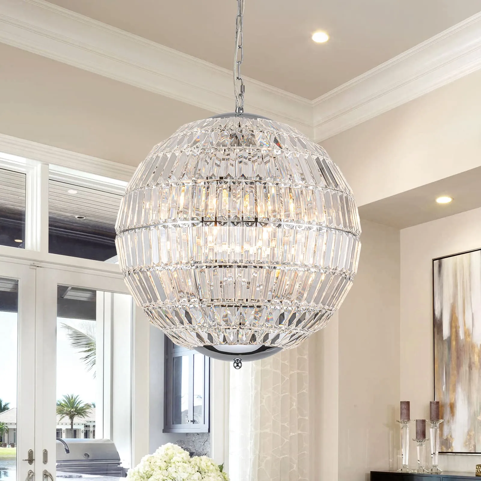 Glowlings 6-Light Glam Modern Chrome Sphere Small Crystal Chandelier