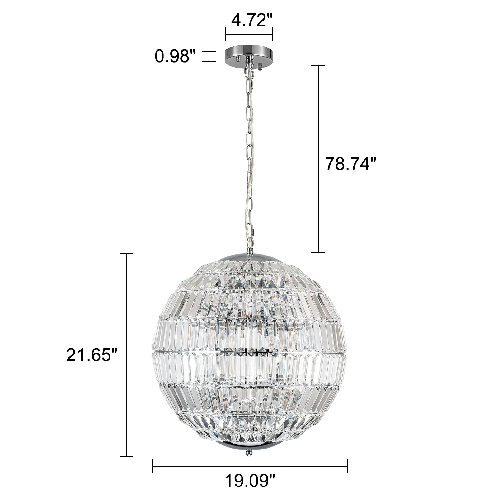 Glowlings 6-Light Glam Modern Chrome Sphere Small Crystal Chandelier