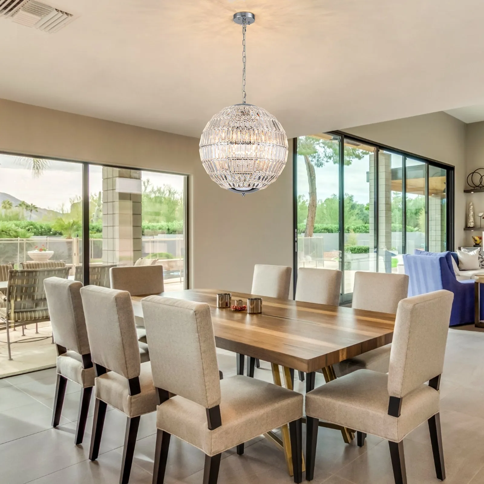 Glowlings 6-Light Glam Modern Chrome Sphere Small Crystal Chandelier