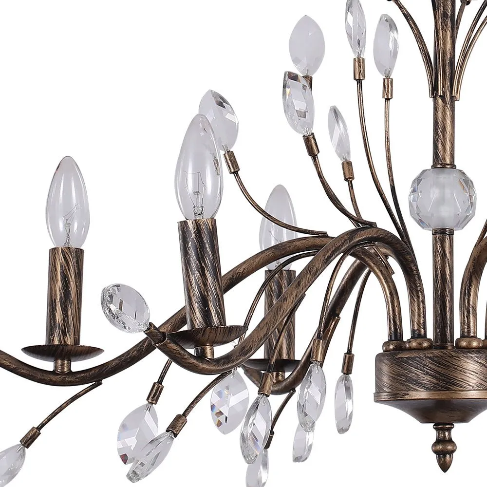 Glowlings 6/9-Light French Vintage Bronze Branch Candle Style Chandelier with Crystal Accents