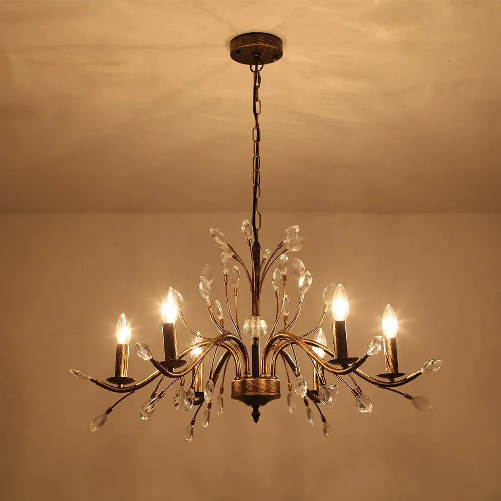 Glowlings 6/9-Light French Vintage Bronze Branch Candle Style Chandelier with Crystal Accents