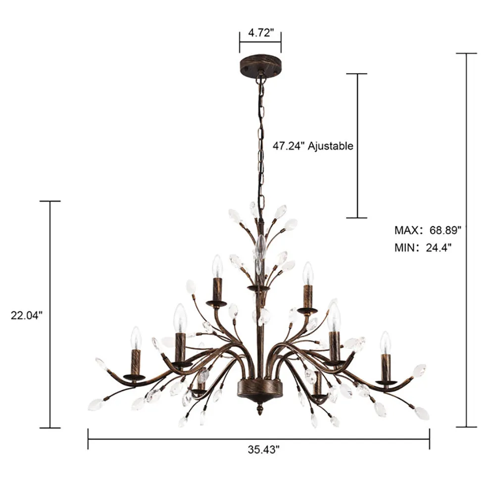 Glowlings 6/9-Light French Vintage Bronze Branch Candle Style Chandelier with Crystal Accents