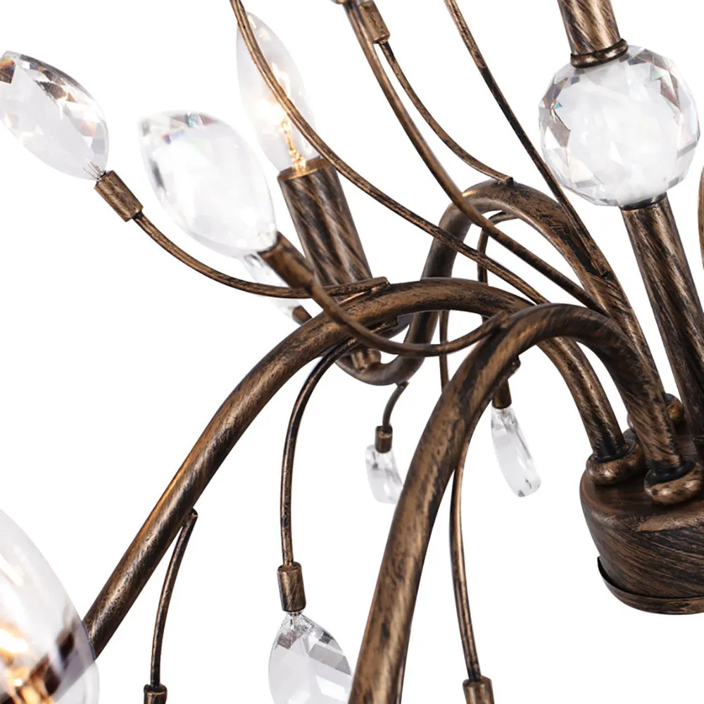 Glowlings 6/9-Light French Vintage Bronze Branch Candle Style Chandelier with Crystal Accents