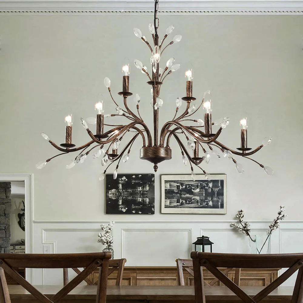 Glowlings 6/9-Light French Vintage Bronze Branch Candle Style Chandelier with Crystal Accents