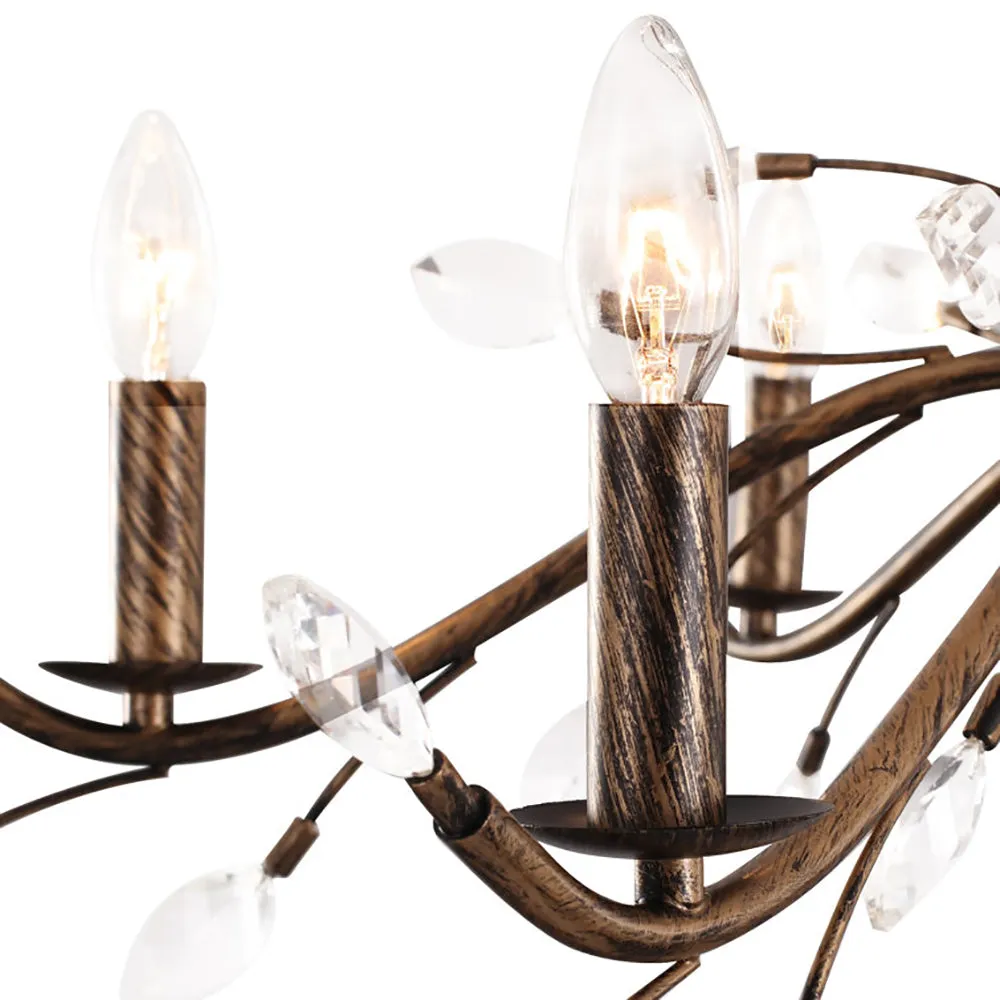 Glowlings 6/9-Light French Vintage Bronze Branch Candle Style Chandelier with Crystal Accents