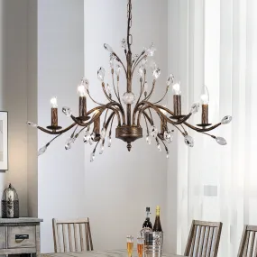 Glowlings 6/9-Light French Vintage Bronze Branch Candle Style Chandelier with Crystal Accents