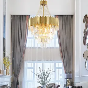 Gold Hanging Chandelier: Vintage Style Pendant Light with K9 Crystal Accent for Stairway