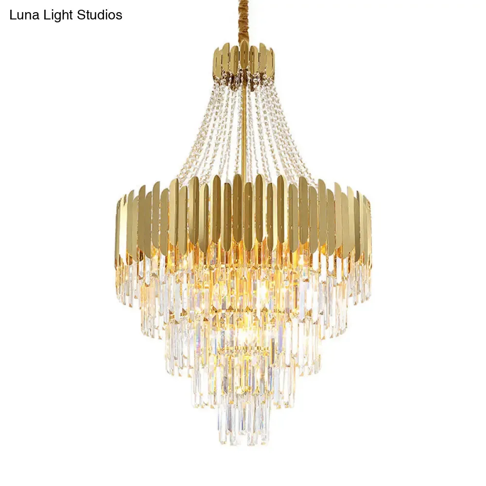 Gold Hanging Chandelier: Vintage Style Pendant Light with K9 Crystal Accent for Stairway