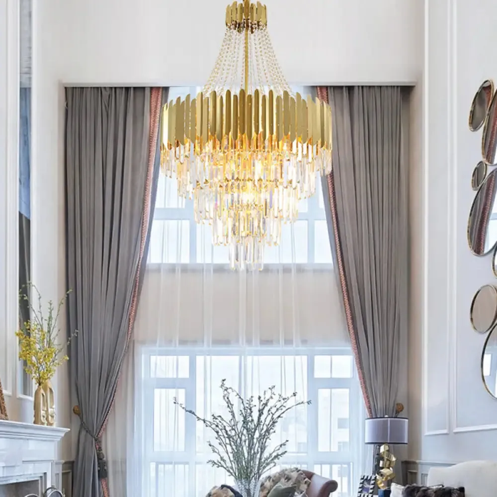 Gold Hanging Chandelier: Vintage Style Pendant Light with K9 Crystal Accent for Stairway