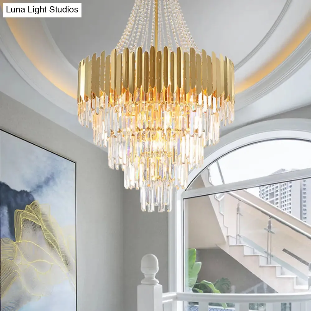 Gold Hanging Chandelier: Vintage Style Pendant Light with K9 Crystal Accent for Stairway