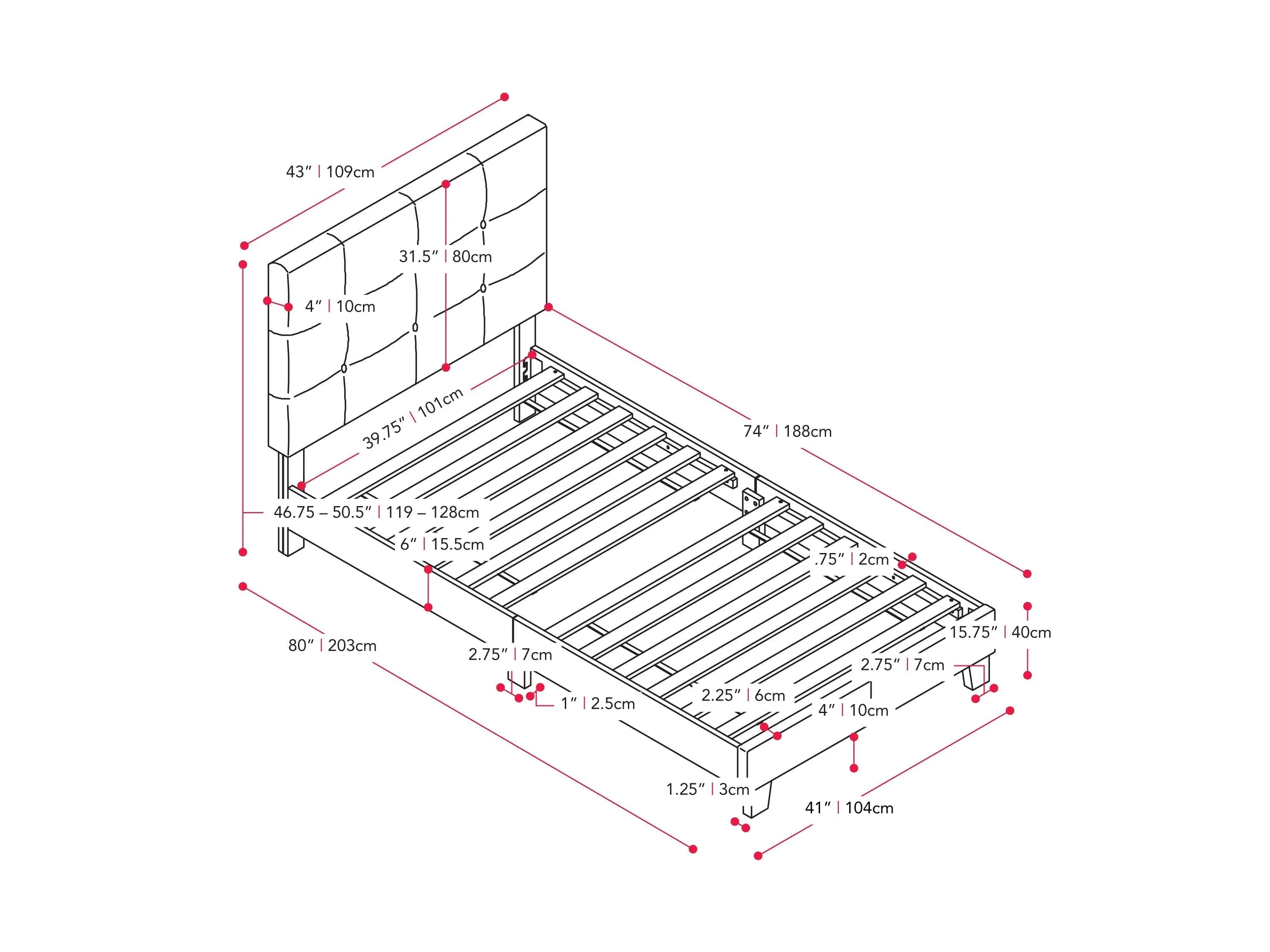 Grey Twin/Single Panel Bed