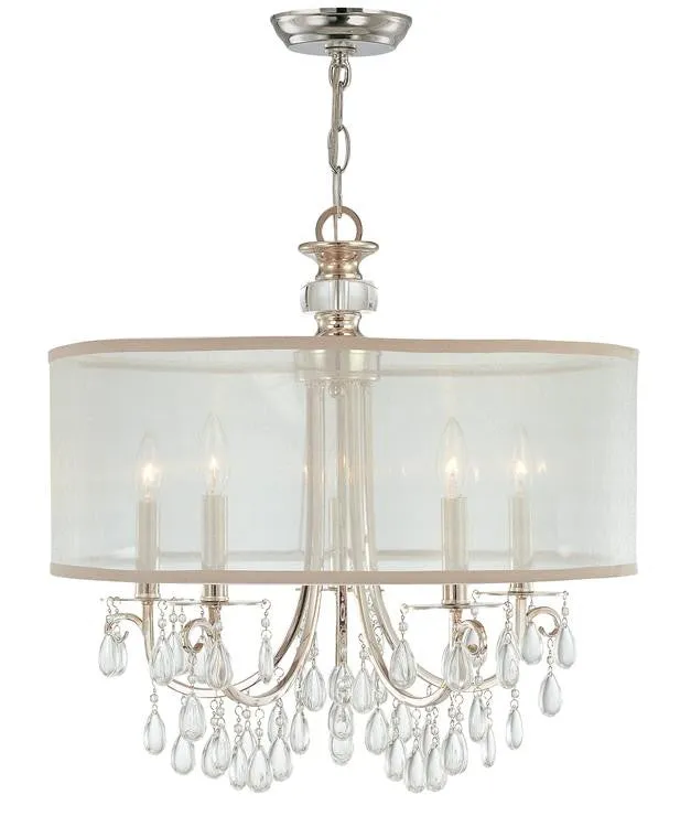 HAMPTON 5 LIGHT DRUM SHADE CHANDELIER, POLISHED CHROME