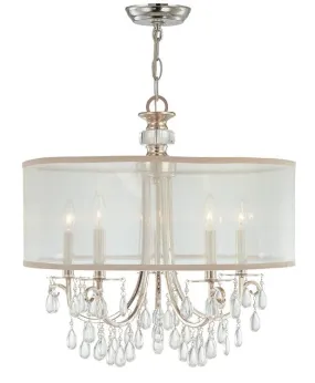 HAMPTON 5 LIGHT DRUM SHADE CHANDELIER, POLISHED CHROME