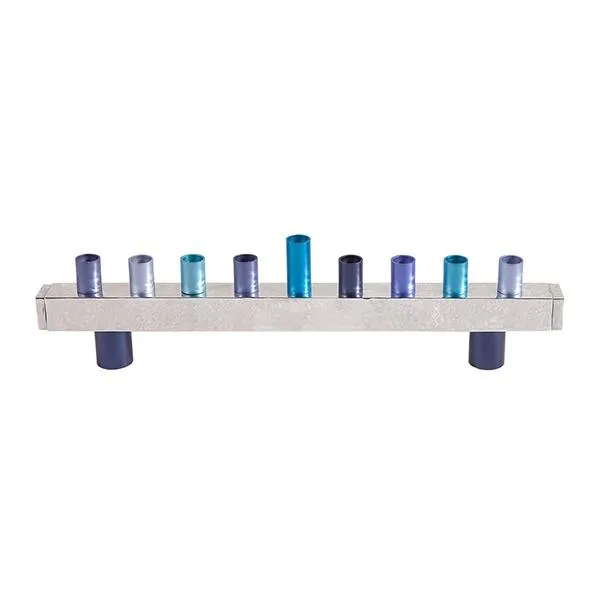 Hanukkah Menorah - Strip   Hammer Work - Blue