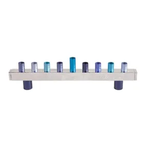 Hanukkah Menorah - Strip   Hammer Work - Blue