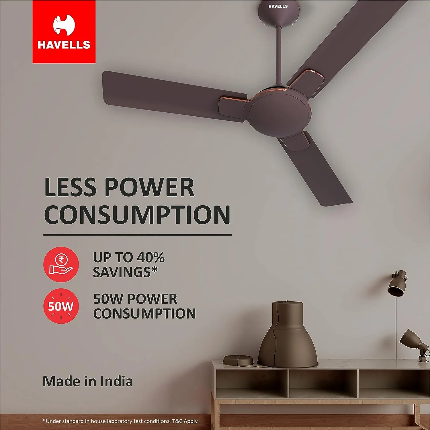 Havells 1200mm Enticer Energy Saving Ceiling Fan (Espresso Brown Copper)