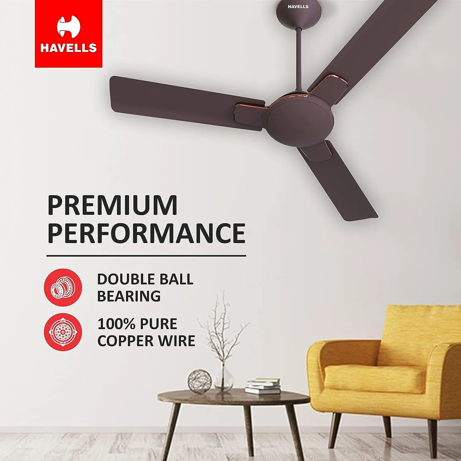 Havells 1200mm Enticer Energy Saving Ceiling Fan (Espresso Brown Copper)