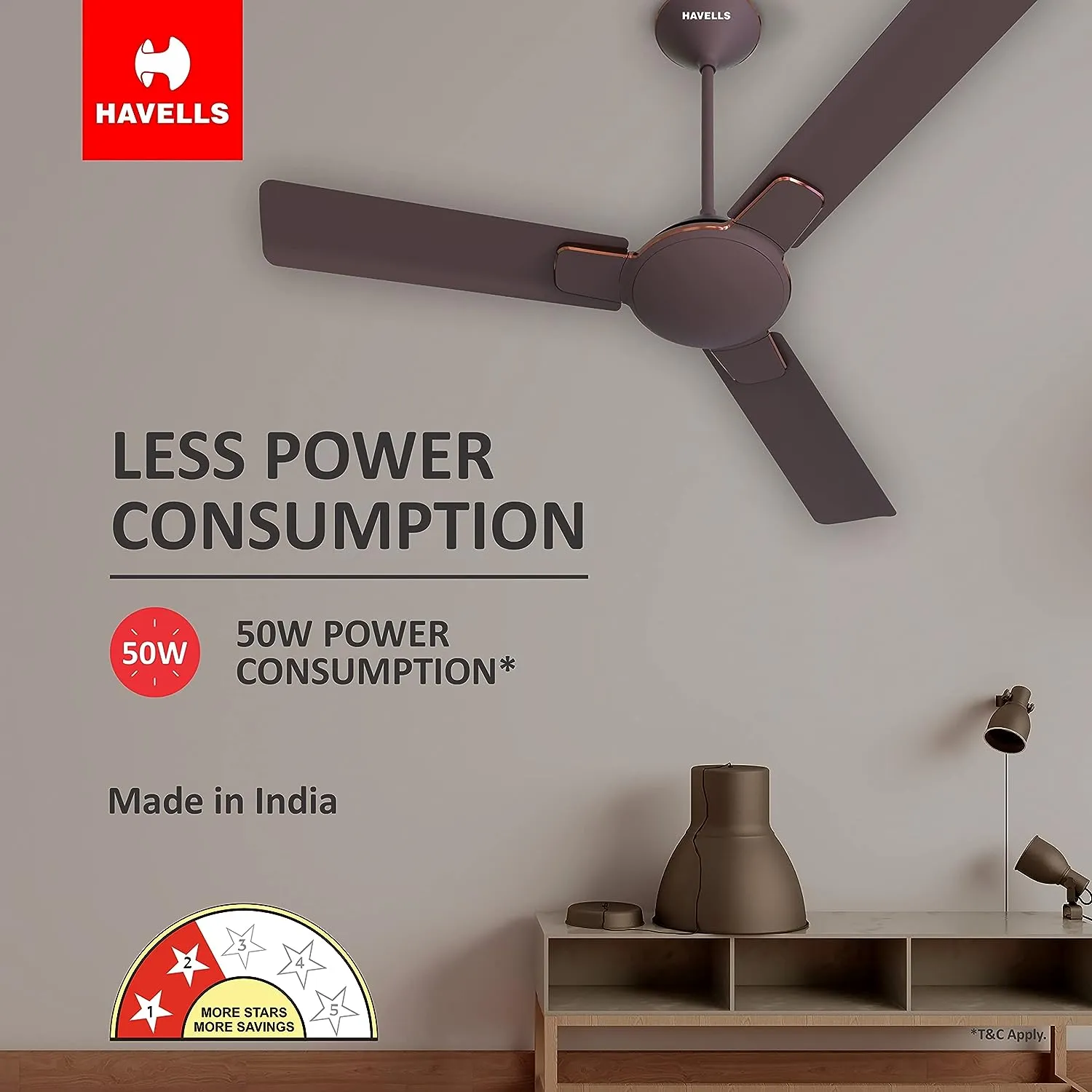 Havells 1200mm Enticer Energy Saving Ceiling Fan (Espresso Brown Copper)