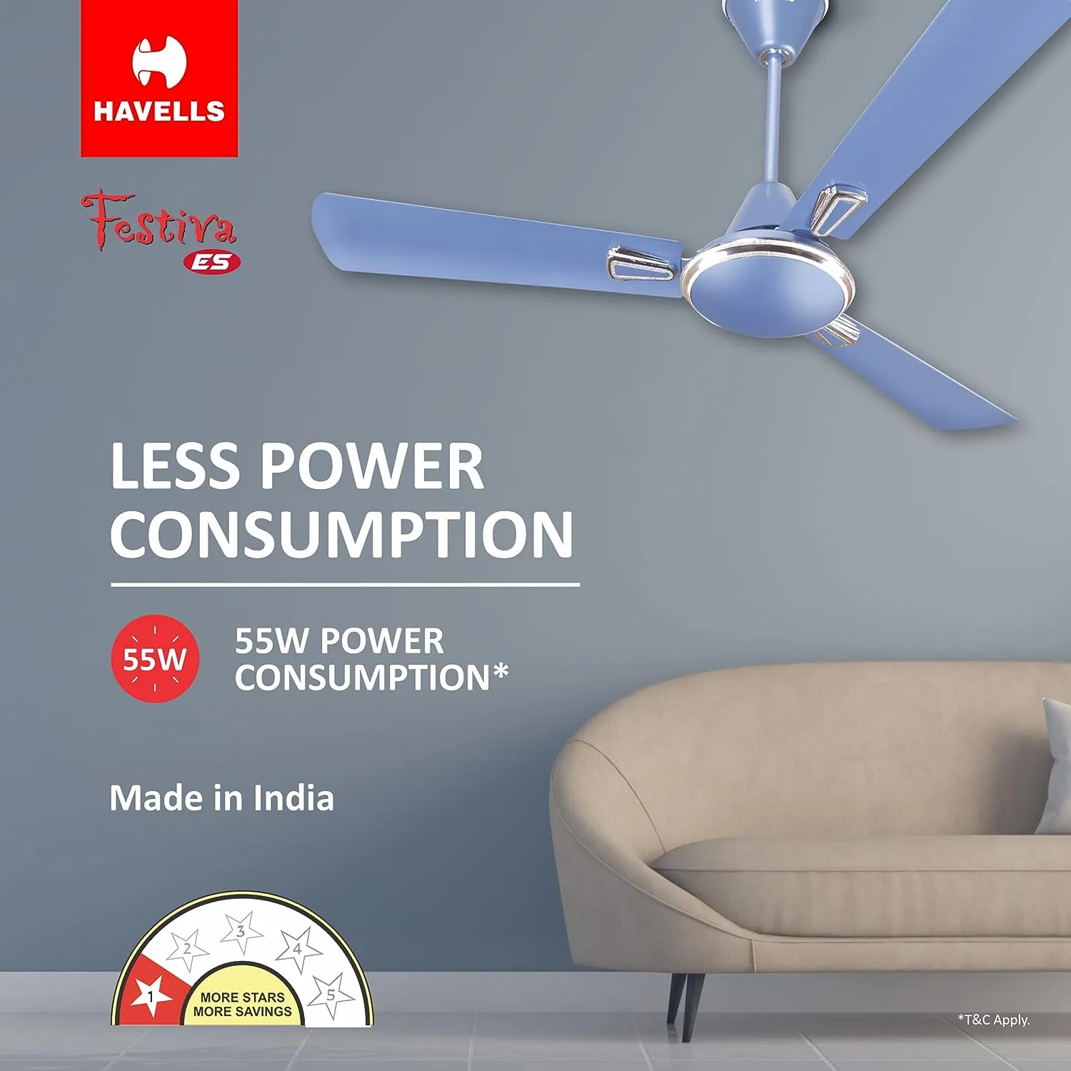 Havells 1200mm Festiva Energy Saving Ceiling Fan (Ocean Blue)