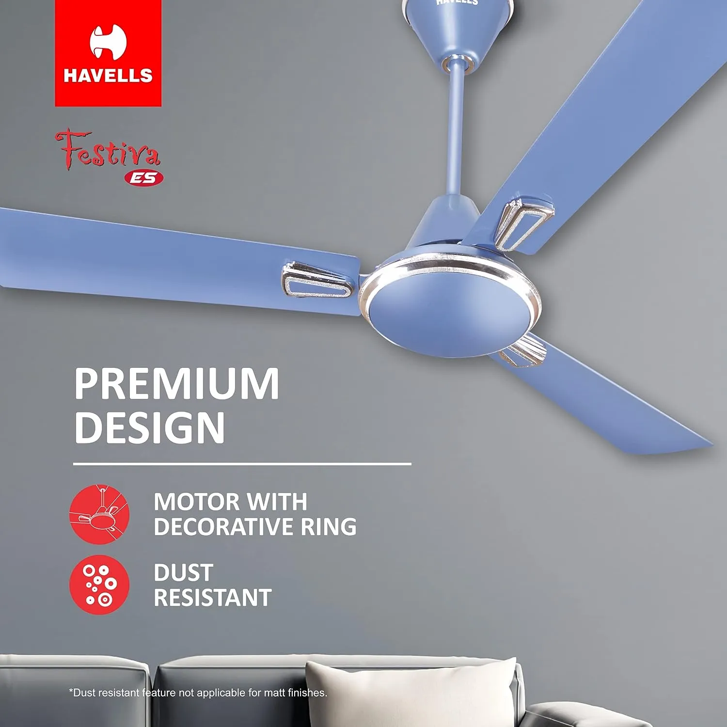 Havells 1200mm Festiva Energy Saving Ceiling Fan (Ocean Blue)