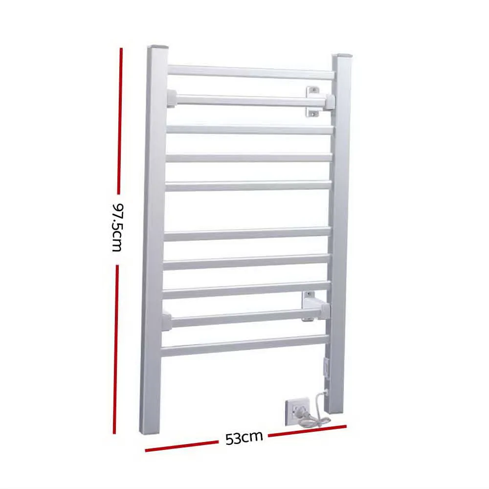 Heated Towel Rail Rack 10 Bars Freestanding Clothes Dry Warmer