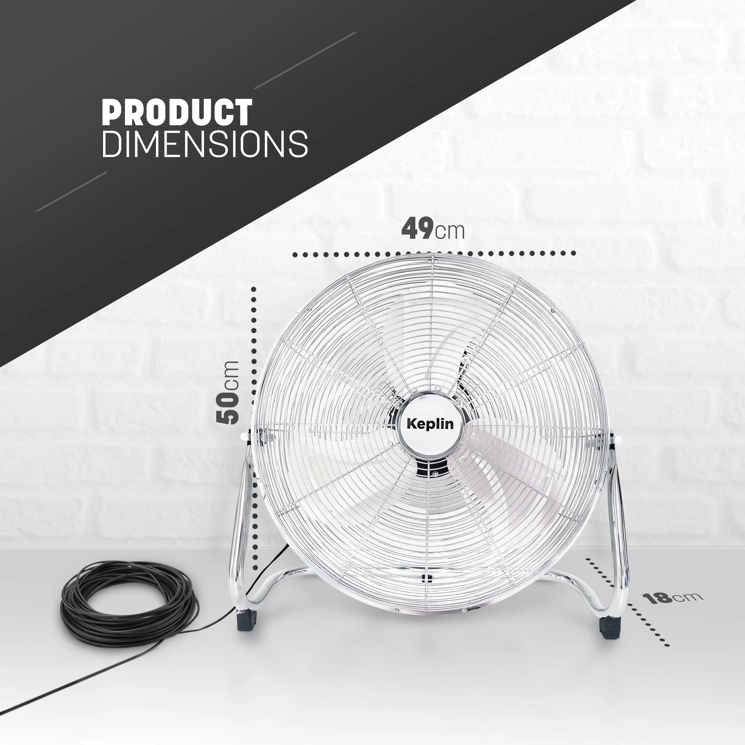 Heavy Duty Chrome Floor Fan with 3 Speeds - Adjustable Fan Head and Powerful Circulation