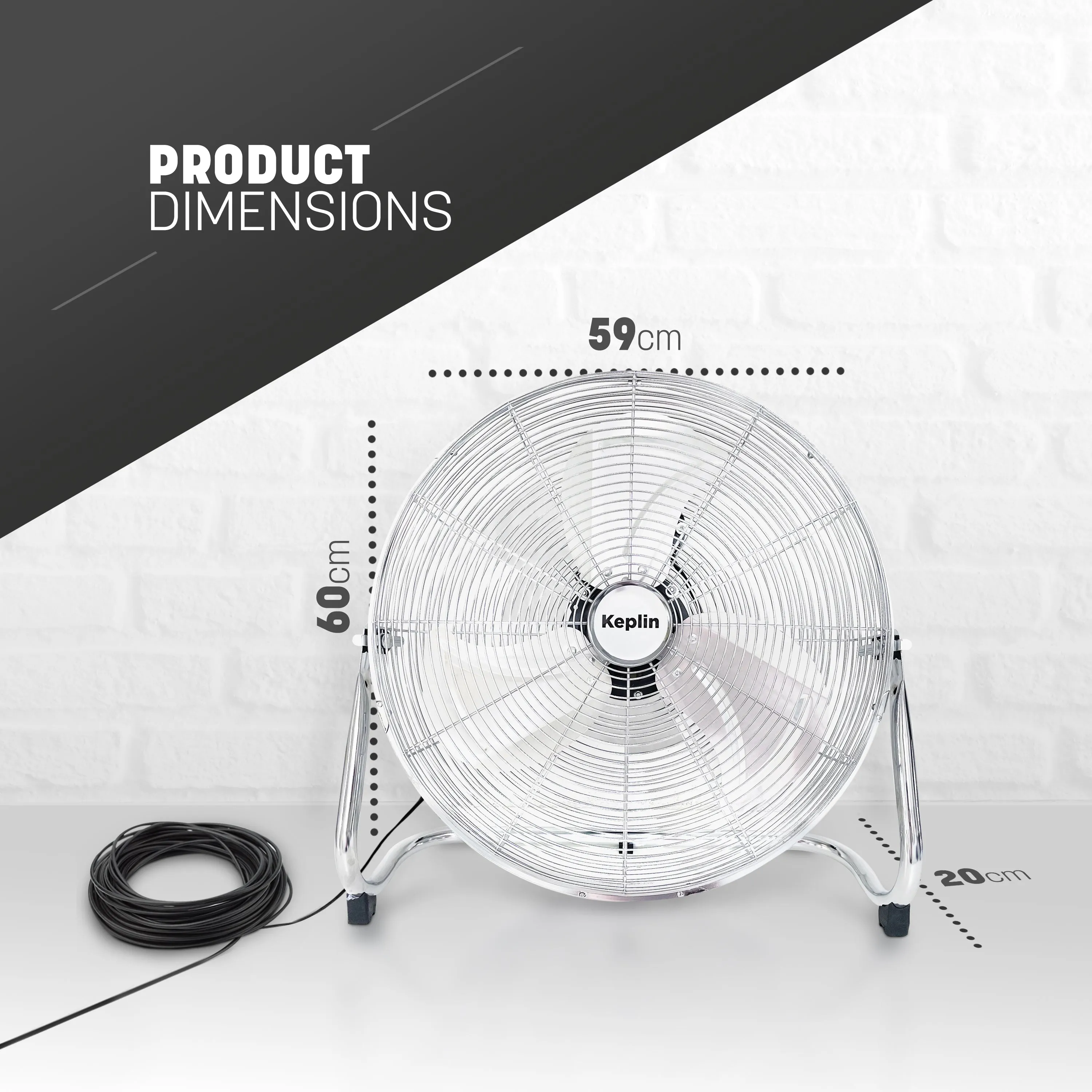 Heavy Duty Chrome Floor Fan with 3 Speeds - Adjustable Fan Head and Powerful Circulation