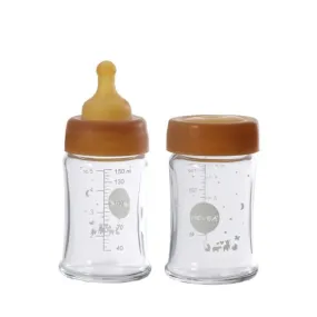 Hevea Wide Neck Baby Glass Bottles 150ml (set of 2)