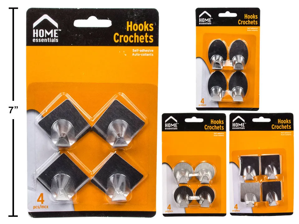 Home Essentials Stainless Steel Sticker Hooks 4pc