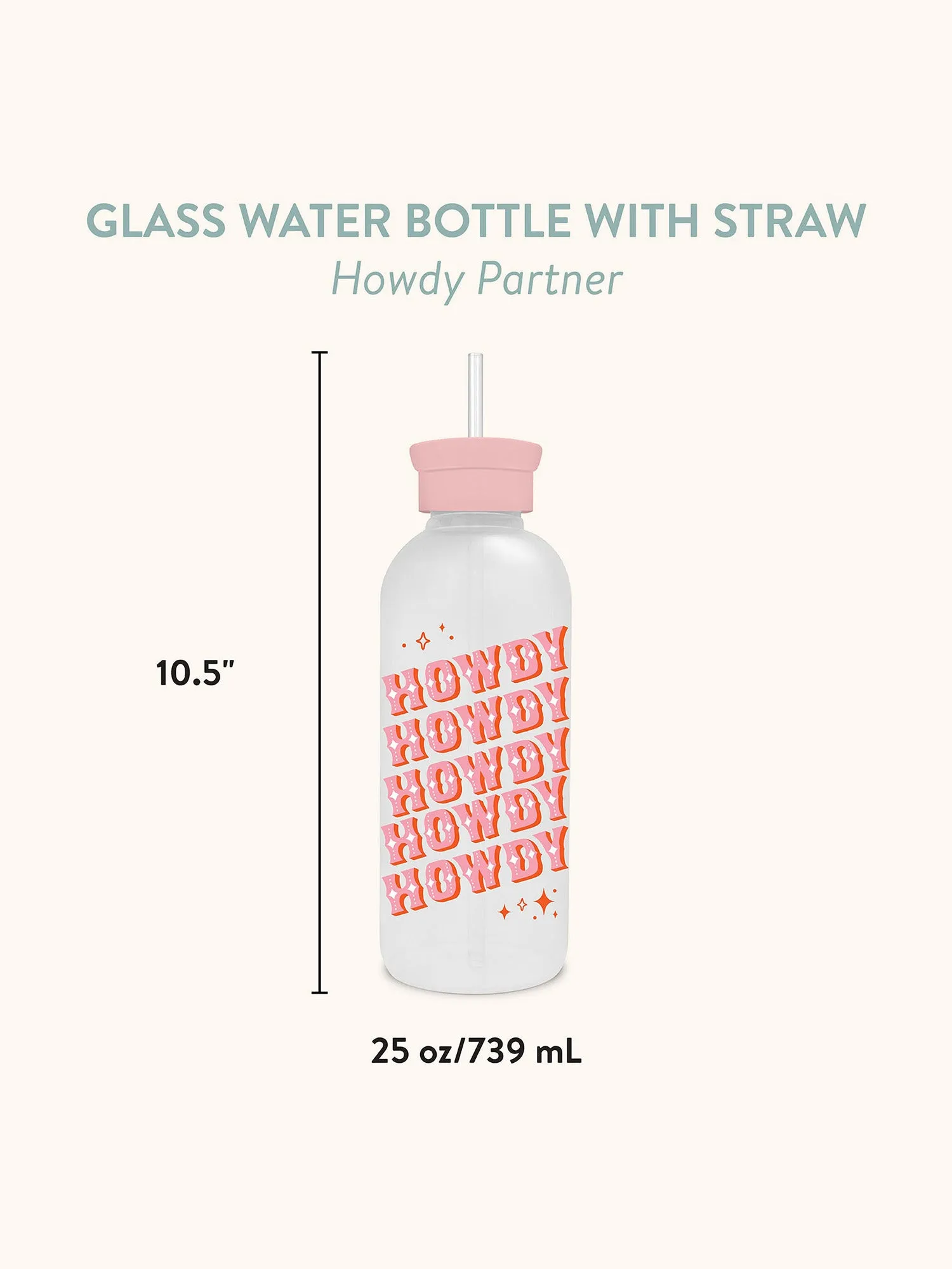 Howdy Partner Glass Water Bottle with Straw