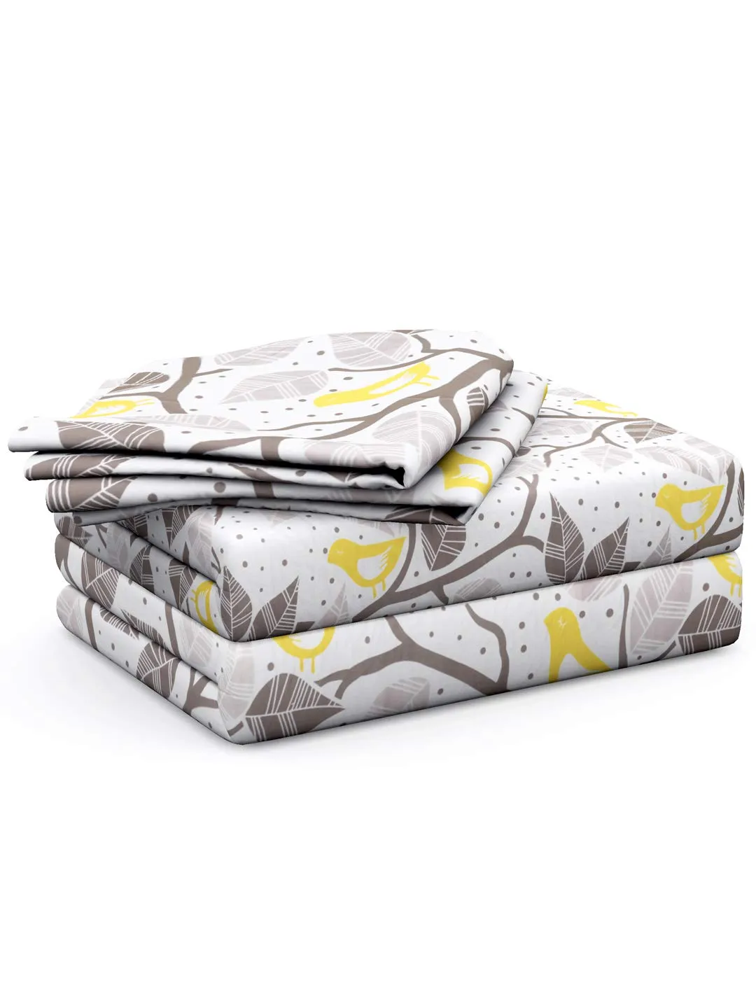 Huesland by Ahmedabad Cotton 144 TC Cotton Single Bedsheet with 1 Pillow Cover - Yellow, Grey