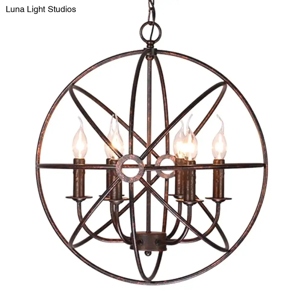 Industrial Metal Caged Pendant Chandelier with Interlinked Rings - 4 Lights for Living Room